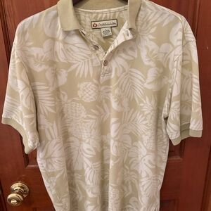 Duke Kahanamoku Aloha Polo | Beige Floral | Size L | Tropical Resort Style